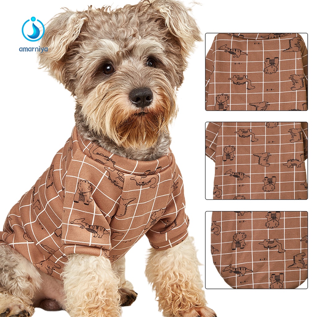 AMAR Áo hoodie bằng polyester in họa tiết khủng long kẻ sọc cho cún cưng hàng ngày