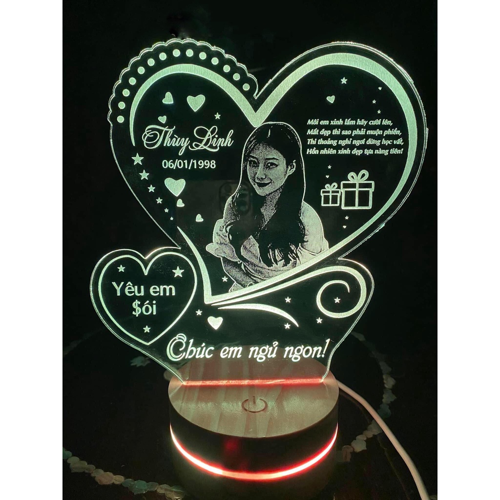 Đèn ngủ Led 3D khắc chân dung theo yêu cầu |Đèn led 3D trang trí phòng ngủ, để bàn,... 16 màu cảm ứng, điều khiển từ xa