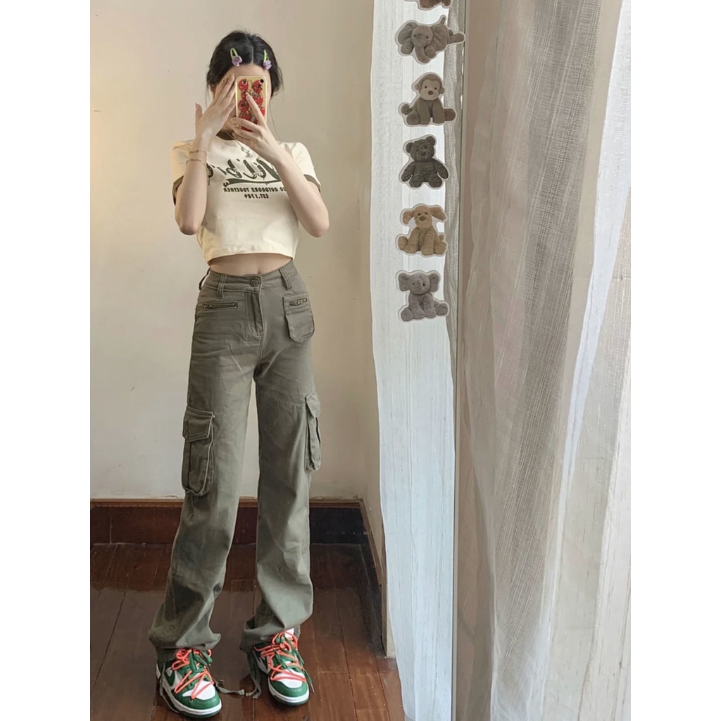 Quần Yếm Denim Dáng Suông Nhiều Túi Phong Cách Retro Đường Phố Âu Mỹ Hàng Mới Thời Trang Mùa Hè Cho Bạn Gái