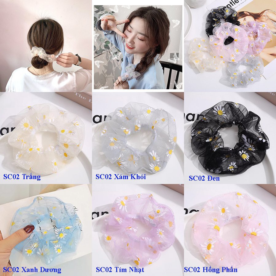 Dây buộc tóc scrunchies vải hàn quốc, hoa cúc cực đẹp SC02