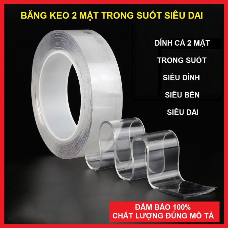 Băng keo NANO 3 MÉT siêu dính 2 mặt, tái sử dụng nhiều lần