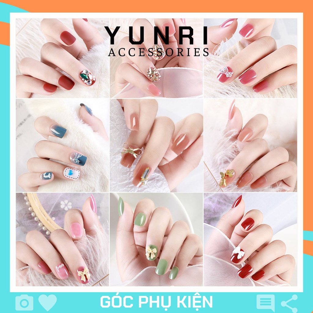Bộ 24 dán móng tay giả đính đá sơn gel nghệ thuật tặng keo dán và dũa