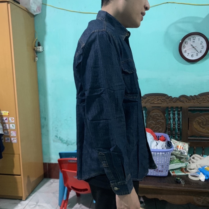 Áo sơ mi jean mềm tay dài nam-nữ xuất Nhật