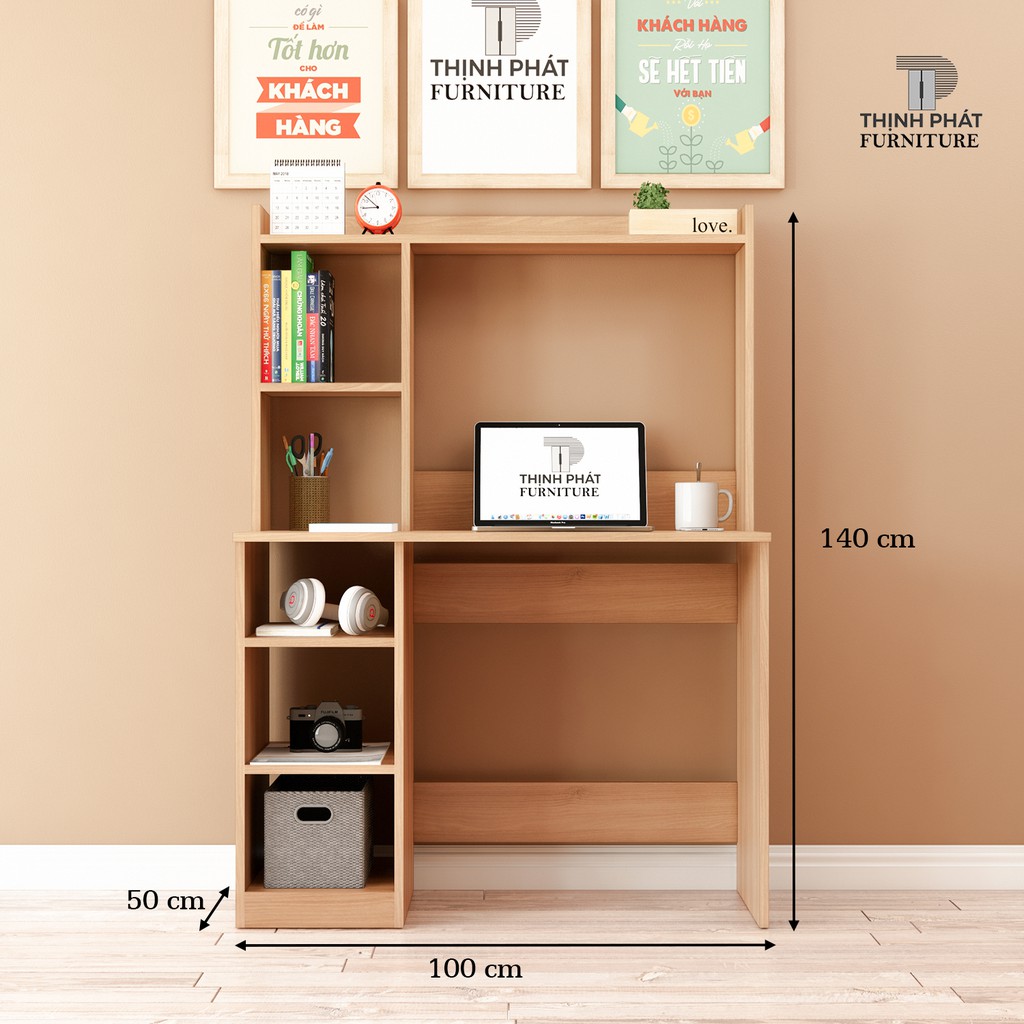 BÀN LÀM VIỆC - BÀN HỌC KẾT HỢP KỆ SÁCH - THỊNH PHÁT FURNITURE BLV-TP04 (100cm x 140cm x 50cm)