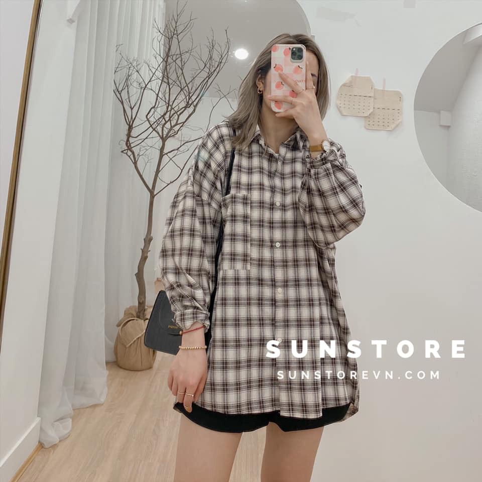 Áo khoác sơ mi form rộng kẻ caro 4 màu