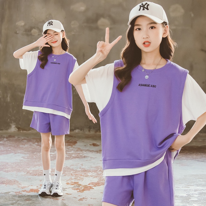 Bộ Quần Áo Mùa Hè Phong Cách Mới Cho Bé Gái Trung Niên 12 Tuổi