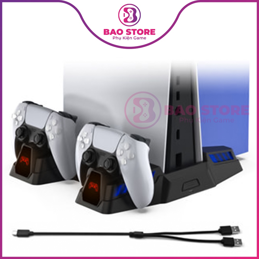 Đế đứng máy PS5 kèm dock sạc tay cầm, móc treo tai nghe, khay đựng đĩa, tản nhiệt máy PS5