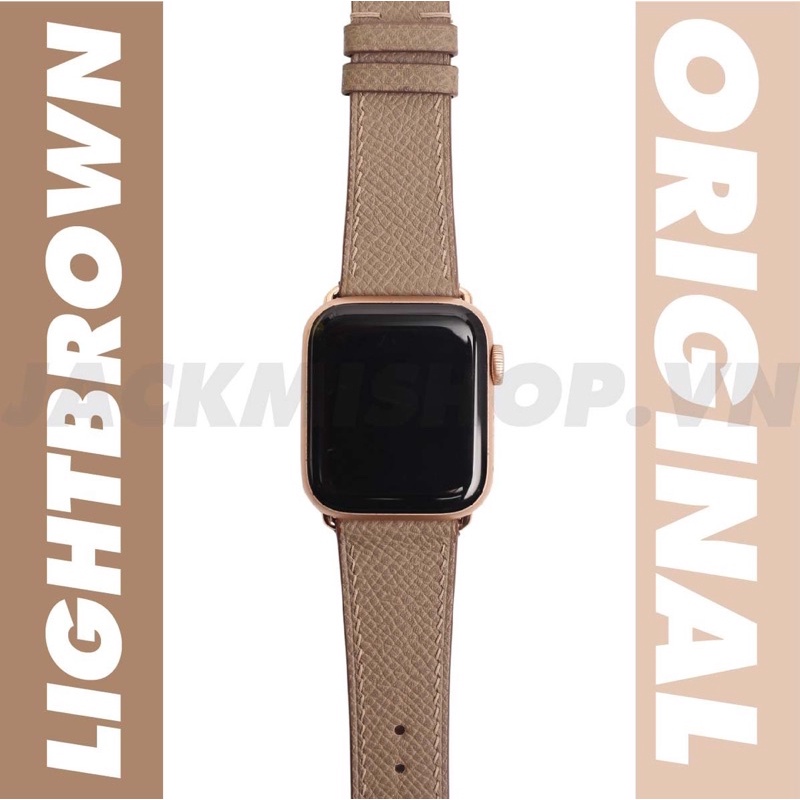 [BẢO HÀNH 1 NĂM] Dây Da EPSOM may tay thủ công màu Nâu Tây khóa Bướm cho Apple Watch series 1/2/3/4/5/6/7