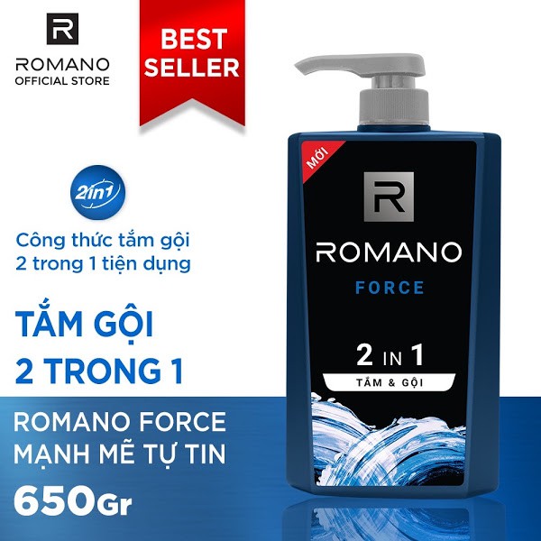 Dầu gội & Sữa tắm 2in1 nam Romano hương nước hoa 650g Classic | Attitude | Force 650ml