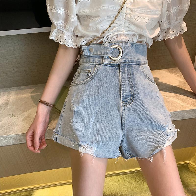 Quần Short Denim Lưng Cao Ống Rộng Thời Trang Mùa Hè Hàn Quốc 2022