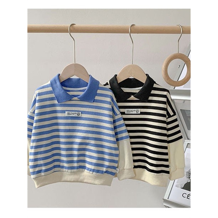 Áo sweater dáng rộng họa tiết kẻ sọc màu đen phong cách phương tây thời trang xuân thu cho bé trai và bé gái 2021