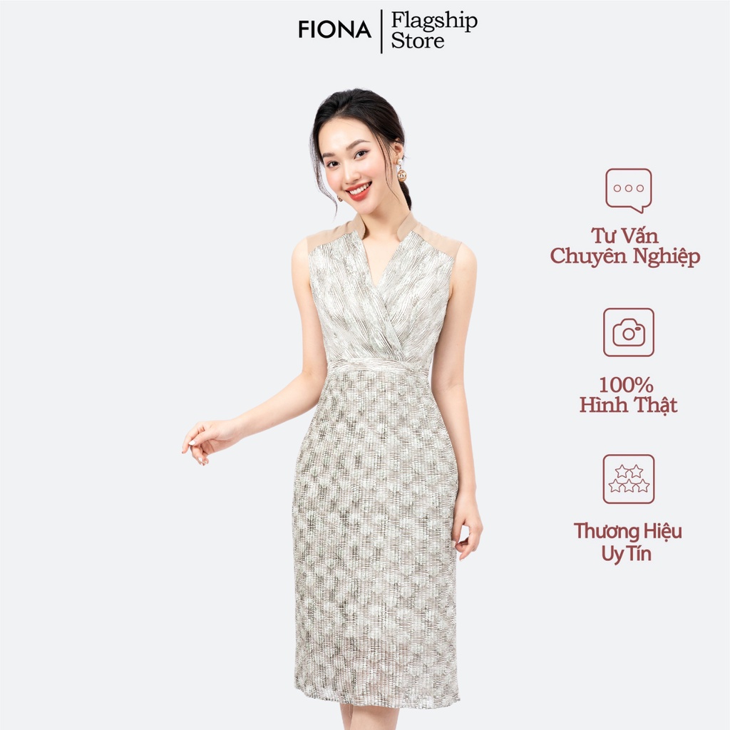 Đầm xếp ly FIONA cổ tàu đầm nữ công sở thiết kế cao cấp sát nách trẻ trung phù hợp mặc đi làm đi chơi F451001