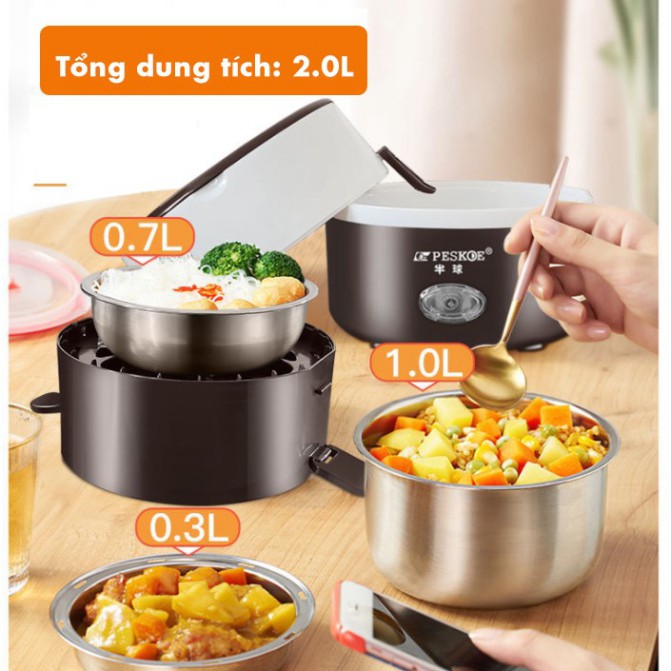 Hộp cơm cắm điện 3 tầng tiện lợi, có lõi inox - Hộp cơm giữ nhiệt, hâm nóng thức ăn nhanh cho dân văn phòng, dân phượt