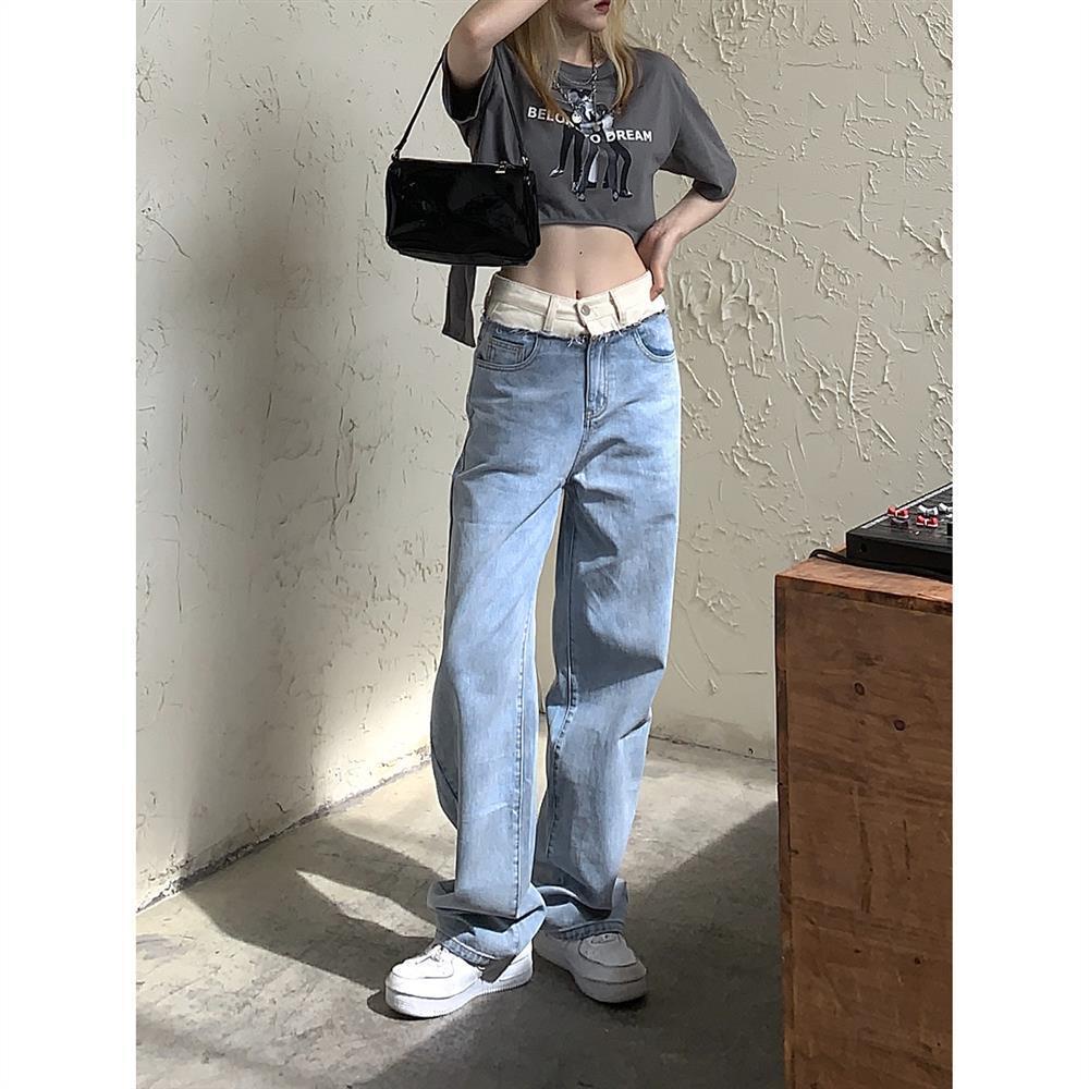 Quần Jean Dài Lưng Cao Ống Rộng Thời Trang Mùa Thu Cho Nữ