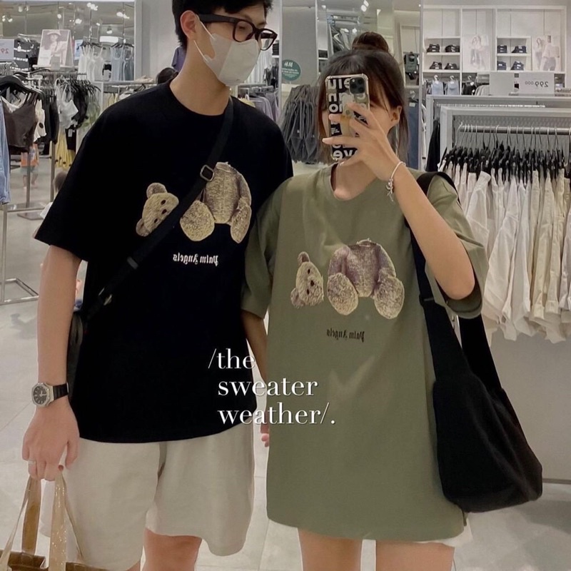 Áo thun Gấu couple siu hot ( 3 màu rêu,đen,trắng )