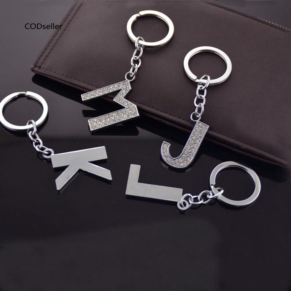 Móc khóa kim loại họa tiết chữ cái Alphabet đính đá thời trang phong cách Unisex