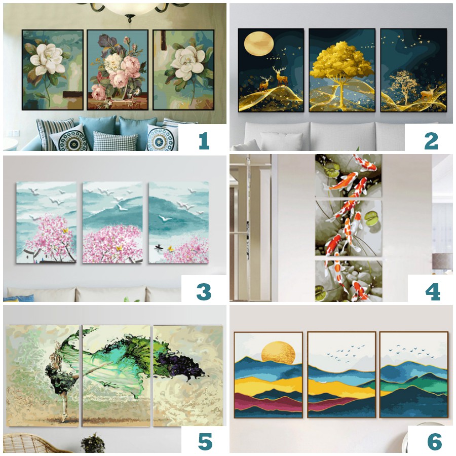 Tranh số hóa treo phòng khách combo3 đã căng khung painting by number DIY 40x50x3 sale hot