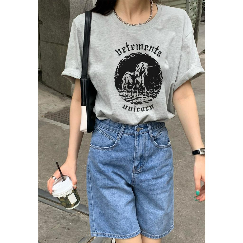 Áo Thun Tay Ngắn Dáng Rộng In Hình Kỳ Lân Phong Cách Hàn Quốc Thời Trang Mùa Hè 52921