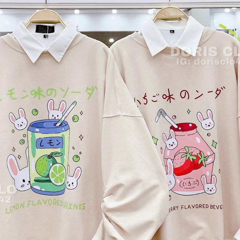Áo sweater nỉ thỏ và bình sữa