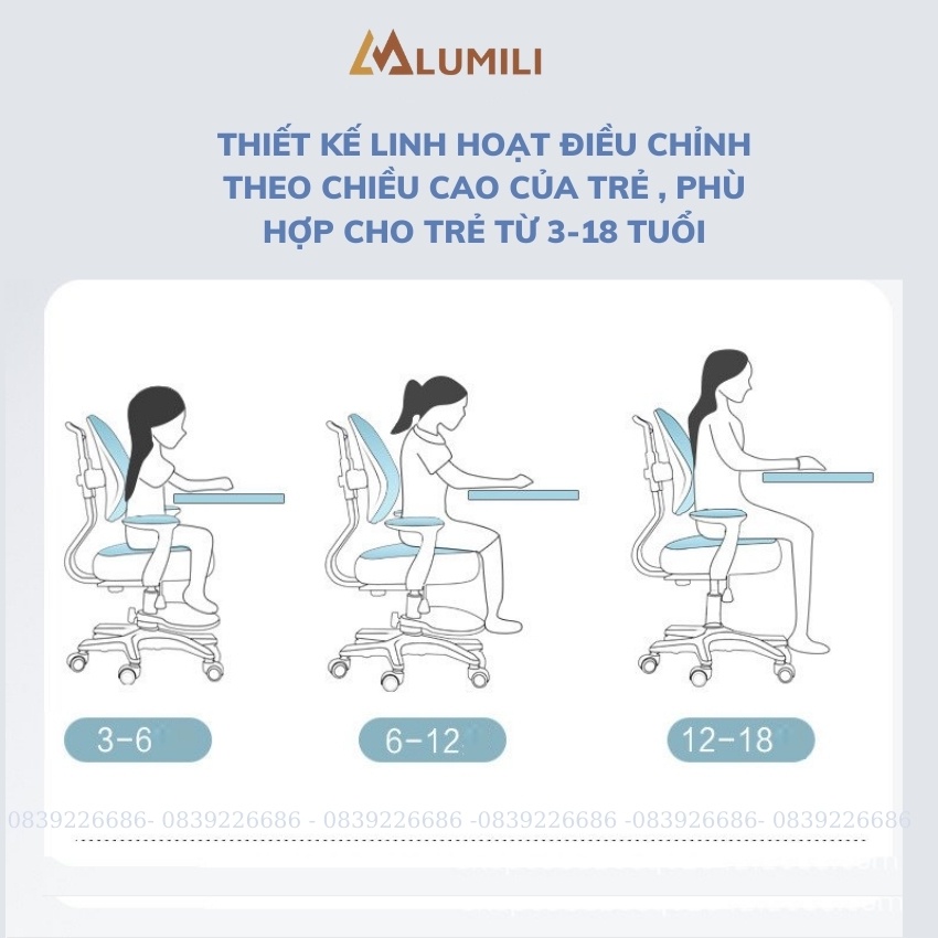 [tặng đai chống gù và bọc ghế] bộ ghế học sinh thông minh chống gù chống cận Lumili MQ5 dành cho bé từ 3 tới 18