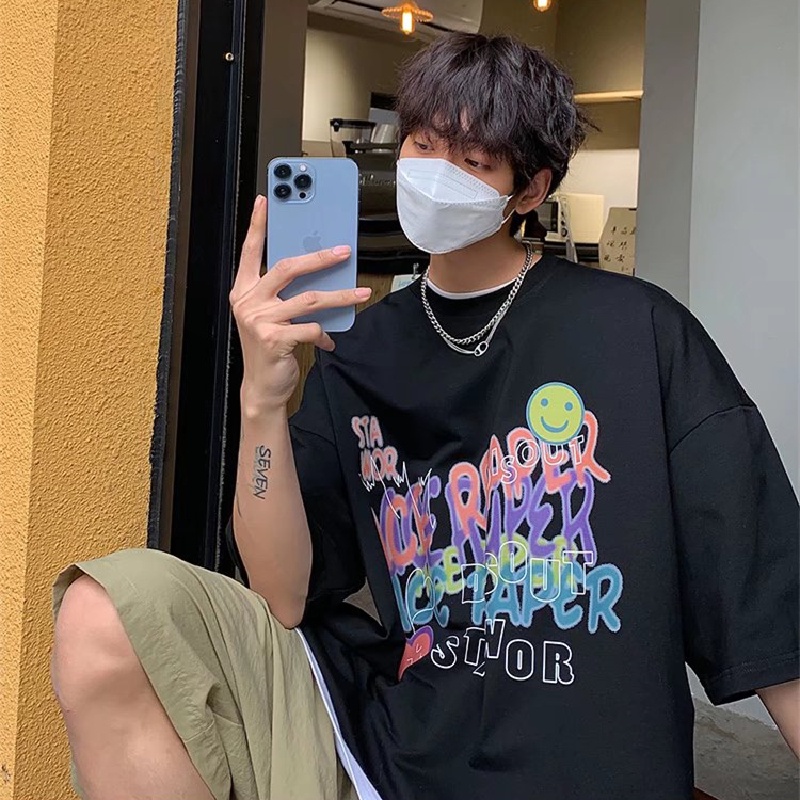 Áo Thun Tay Ngắn Dáng Rộng In Chữ Phong Cách Hàn Quốc Thời Trang Mùa Hè Cho Nam Và Nữ size M-5XL