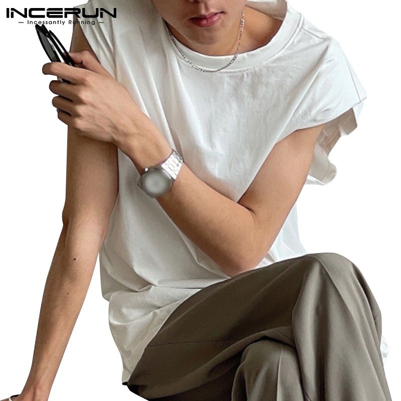 Áo thun INCERUN ba lỗ màu trơn thời trang mùa hè cho nam