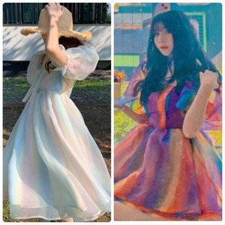 Đầm cầu vồng tay phồng