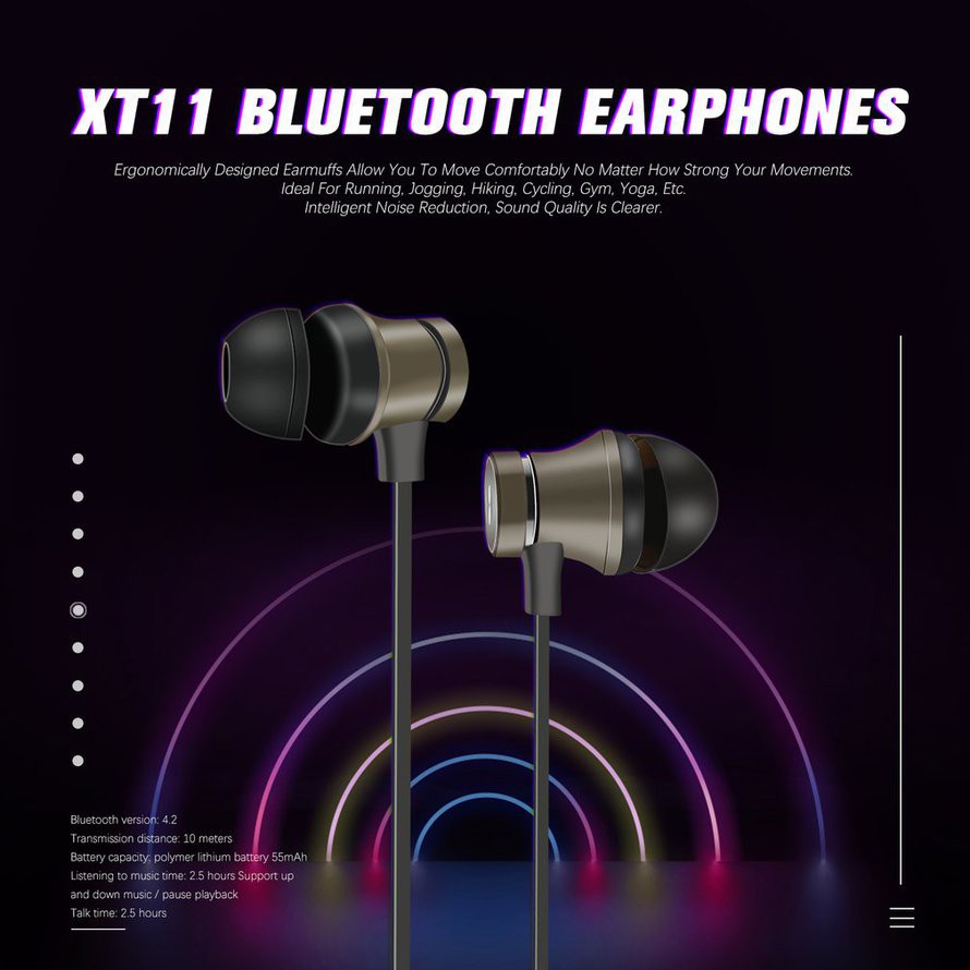 Tai nghe Bluetooth 4.2 cho ĐT in-ear ko dây Xt-11 nam châm dính cho ĐT táo X Android