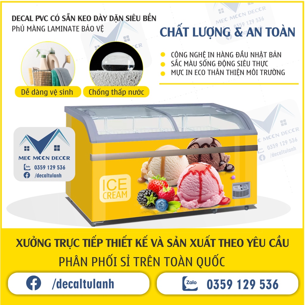 Miếng dán tủ đông - decal dán tủ đông không thấm nước mẫu kem tươi mát