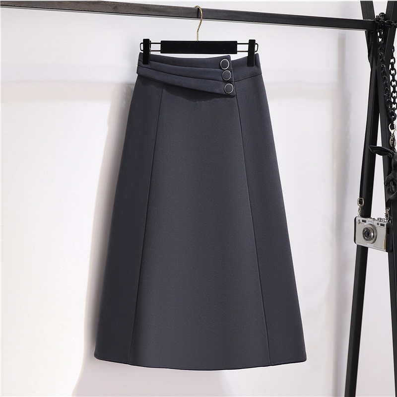 Chân váy xòe dáng dài trẻ trung lưng cao chân váy công sở hàn quốc, xòe 6 mảnh vạt bụng 3 cúc d68cm