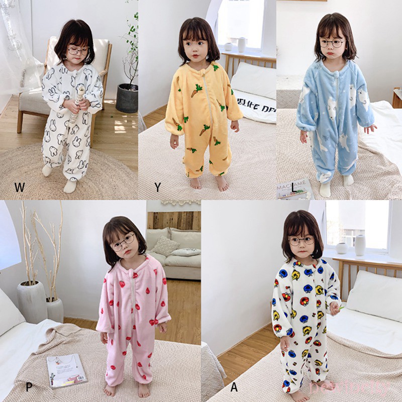 Jumpsuit tay dài hoạ tiết hoạt hình phong cách Hàn Quốc giữ ấm cho bé gái