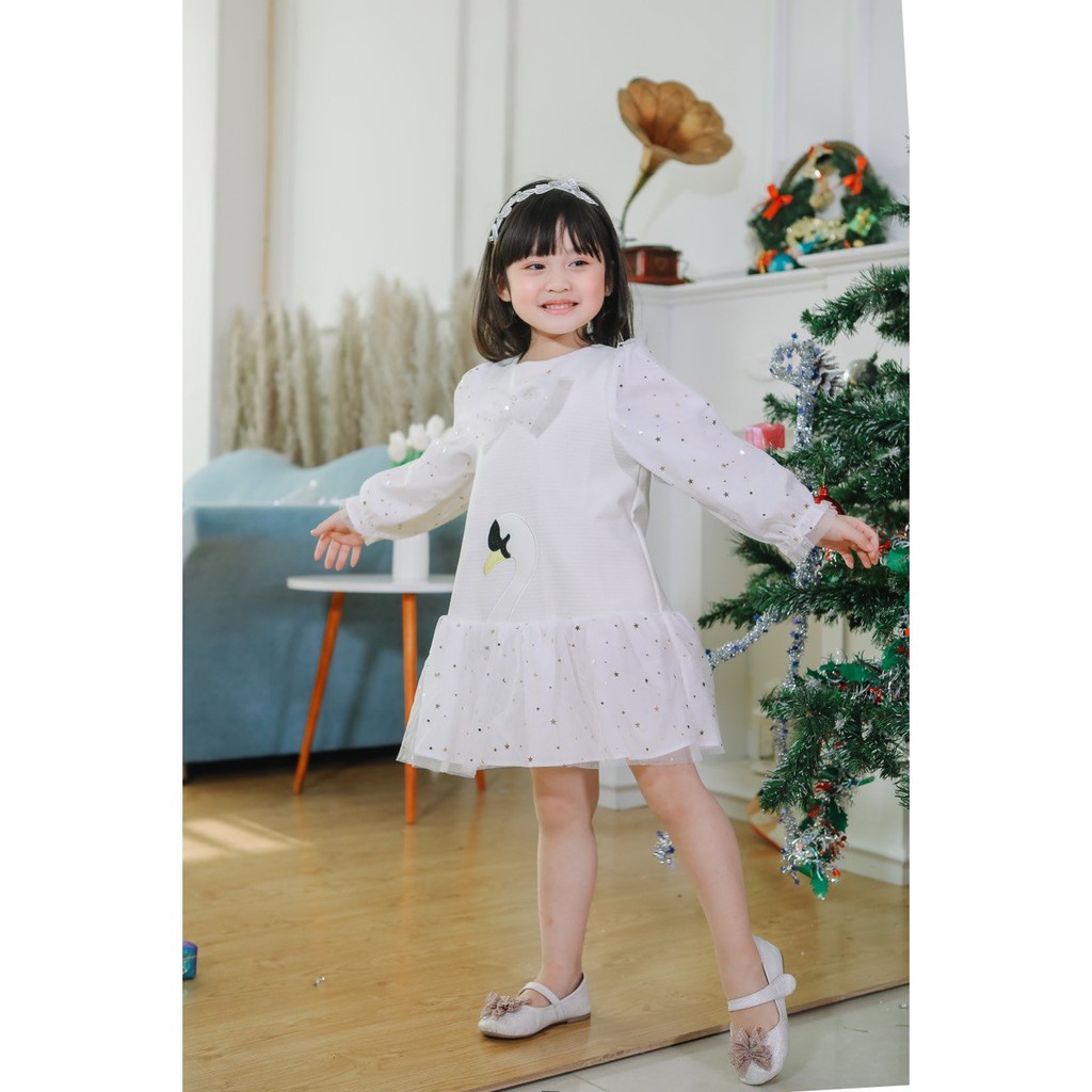 Váy cho bé gái - Váy công chúa xòe thêu hình thiên nga phối ren đính nơ Smartkids TE2710