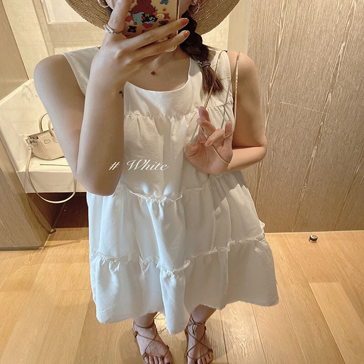 💋FREE SHIP💋 Váy Đẹp 3 Tầng COS, Chất Đũi, Đầm suông Sát Nách 3 màu.V10