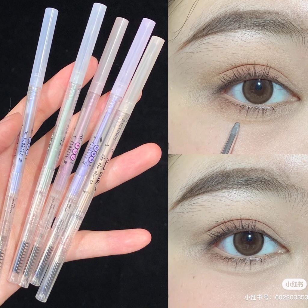 Bút chì kẻ lông mày FLORTTE thiết kế hai đầu siêu mảnh dạng xoay chống thấm nước dành cho trang điểm Nội Địa Trung