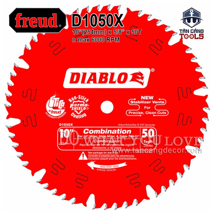 Lưỡi Cưa Gỗ Hợp Kim Diablo 250 x 16 mm x 50T Freud D1050X