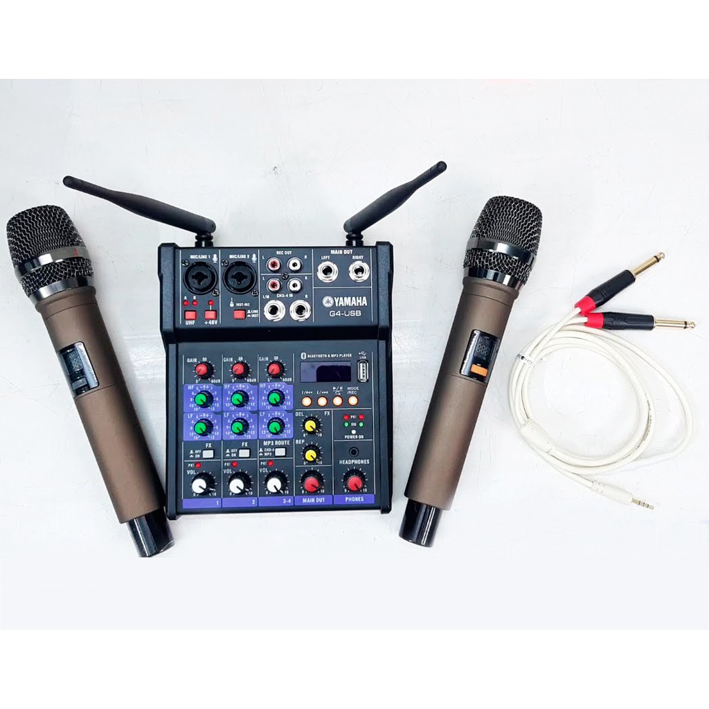 Bộ Mixer Yamaha G4 USB - Mixer Chuyên Karaoke, Livestream, Thu Âm Cao Cấp - Tặng Kèm 2 Micro Không Dây