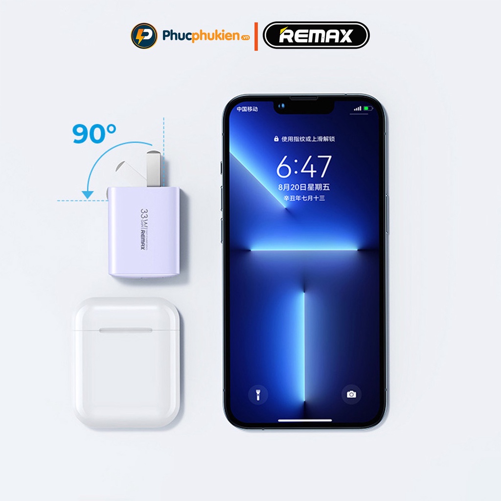 Củ sạc nhanh 33w Remax U25 thiết kế 2 cổng sạc nhanh PD 33w và QC4.0 30w sạc đầy 60% pin trong 30 phút Phúc Phụ Kiện