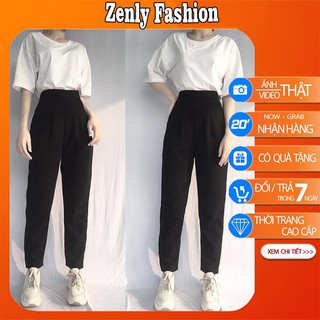 Quần baggy nữ lưng thun khóa sườn - Quần baggy nữ cạp chun sau vải tuyết mưa sang xịn mịn lên dáng siêu đẹp