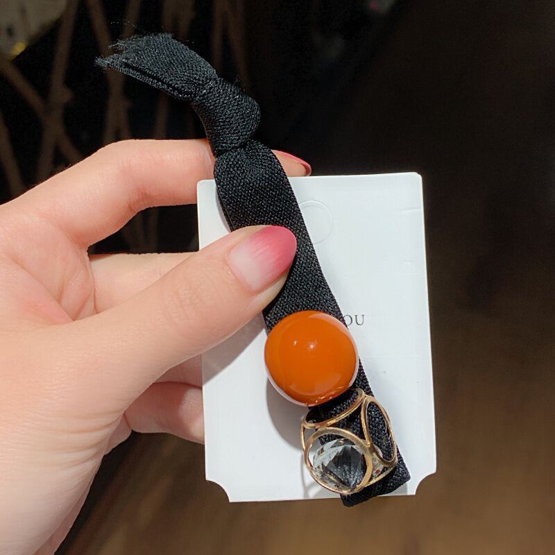 Dây buộc tóc da đính hạt tròn co giãn phong cách Hàn Quốc đơn giản cho nữ A049 - Sherry Store