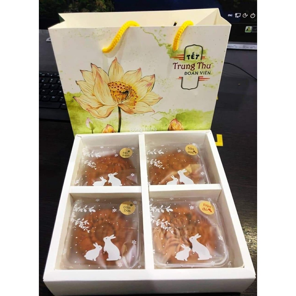 Hộp trung thu 4 bánh Hoa Đại (ngăn chia) ⚡ GIÁ TỐT NHẤT ⚡ hộp đựng bánh trung thu hoa 125g 200g
