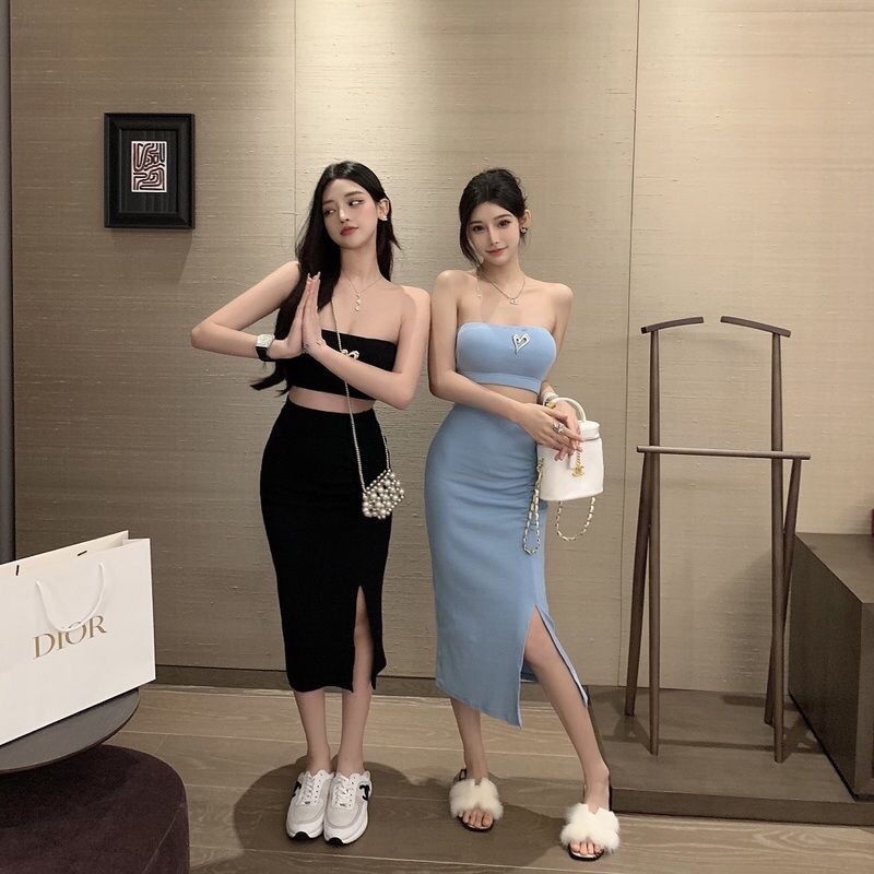 Bộ Áo Ống + Chân Váy Xếp Ly Quyến Rũ Thời Trang Mùa Hè Cho Nữ