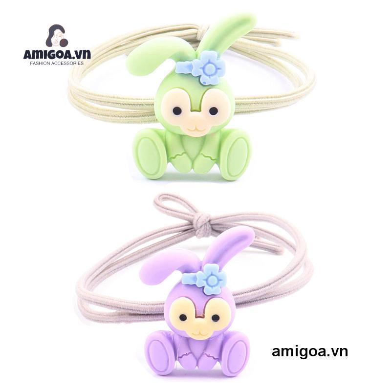 Dây Cột Tóc Bằng Da Và Acrylic Họa Tiết Thỏ Hoạt Hình Đơn Giản Đáng Yêu