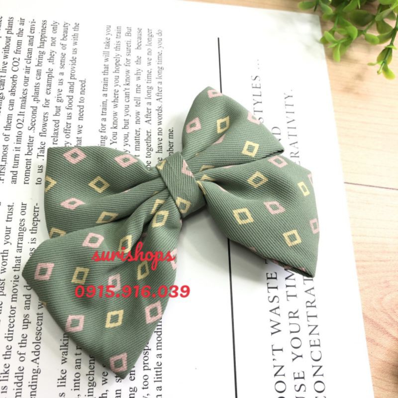 Kẹp Nơ Chấm Vuông Nữ Tính, Kẹp Tóc Nơ