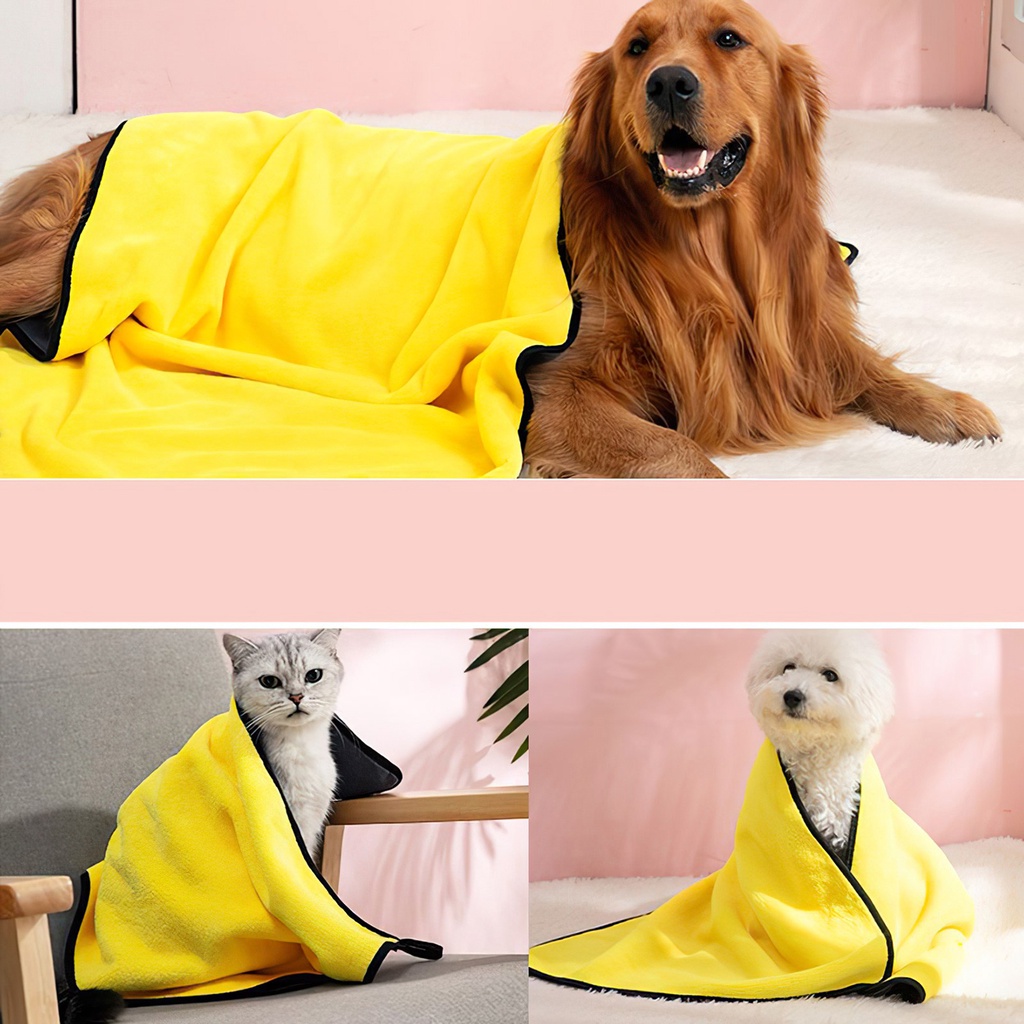 Khăn tắm cho chó mèo vải Microfiber mặt vàng mặt xám giá rẻ thấm hút tốt cỡ 30x30, 60x30cm Petoka