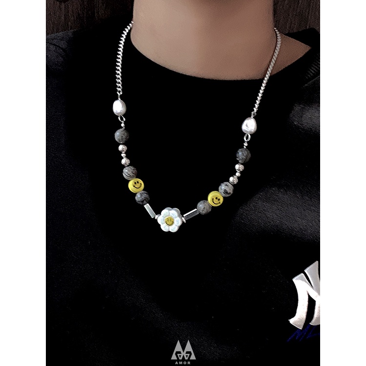 Vòng cổ Chuỗi Hạt Mặt Cười Và Hoa Hướng Dương Phong Cách hip hop Ngọt Ngào Thời Trang Cho Nam Và Nữ