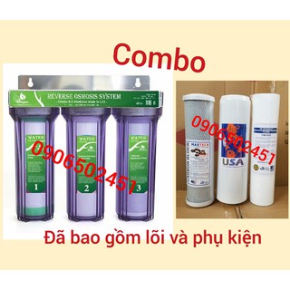 COMBO Bộ lọc nước sinh hoạt ( tắm rửa, giặt giũ, nấu ăn..) 3 cấp ly 10 inch+ BỘ 3 LÕI LỌC NƯỚC SỐ 123