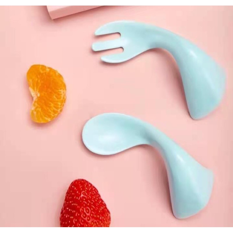 Set thìa dĩa cong cho bé tập ăn dặm bé tập xúc đồ dùng ăn dặm thìa dĩa ăn dặm đồ dùng bé sơ sinh