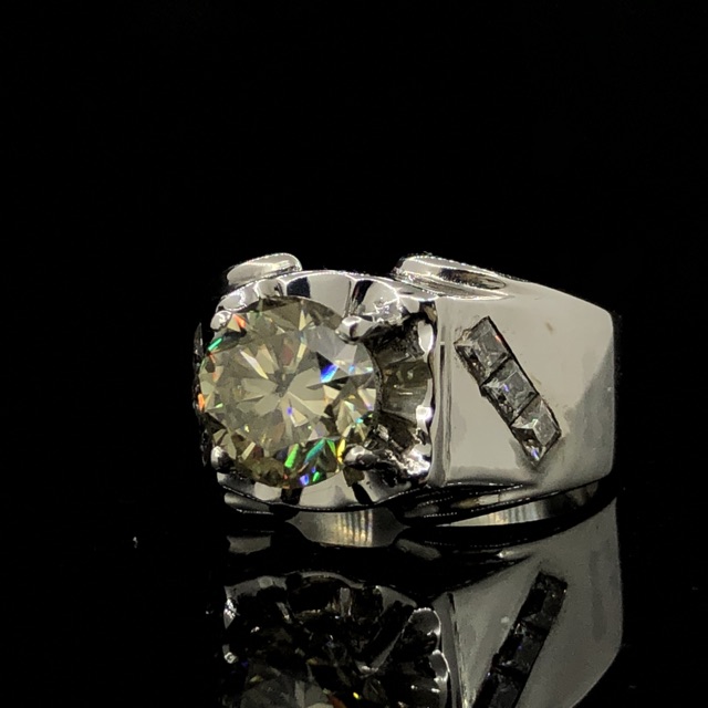 Nhẫn nam Moissanite 8,1ly trắng nước D/xanh/vàng có KIỂM ĐỊNH; Chất liệu bạc 925 mạ bạch kim