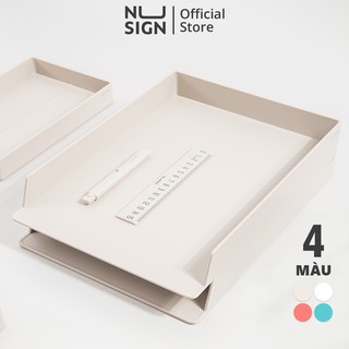 Khay kệ đựng tài liệu để bàn Nusign 2 ngăn nhựa ABS cao cấp, thanh lịch 1 bộ 2 chiếc Hồng/Trắng/Xanh dương/Xám