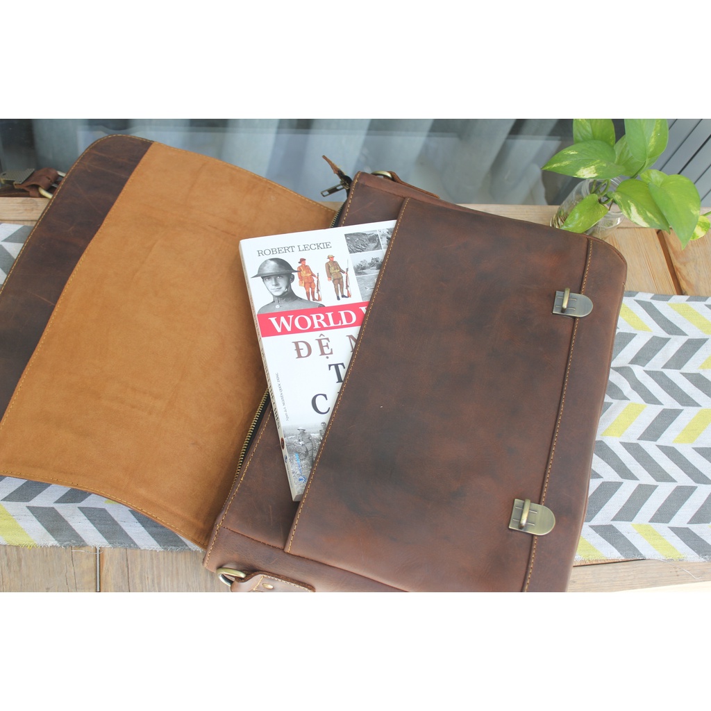 Cặp da công sở - Da bò thật - Da sáp ngựa điên Buffalo leather BF105 -Thời trang Nam